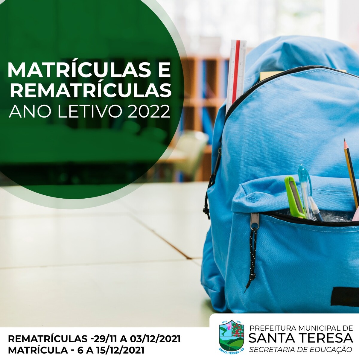 Rematrículas e matrículas para o ano letivo de 2022