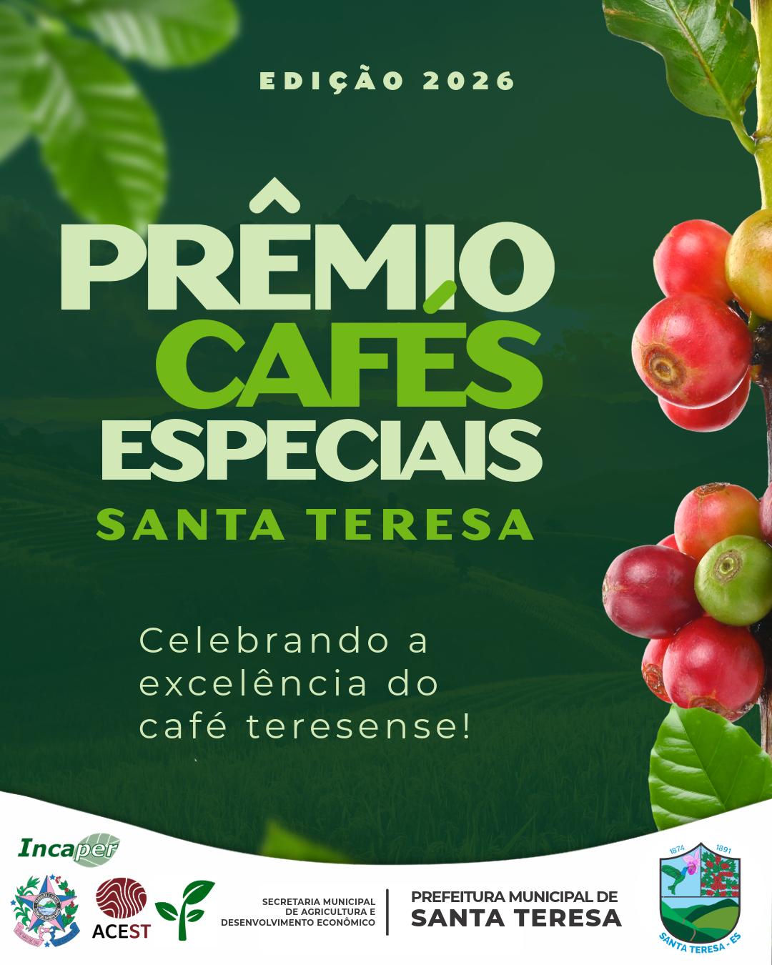 Prêmio Cafés Especiais 2026 abre inscrições para valorizar a excelência da cafeicultura de Santa Teresa