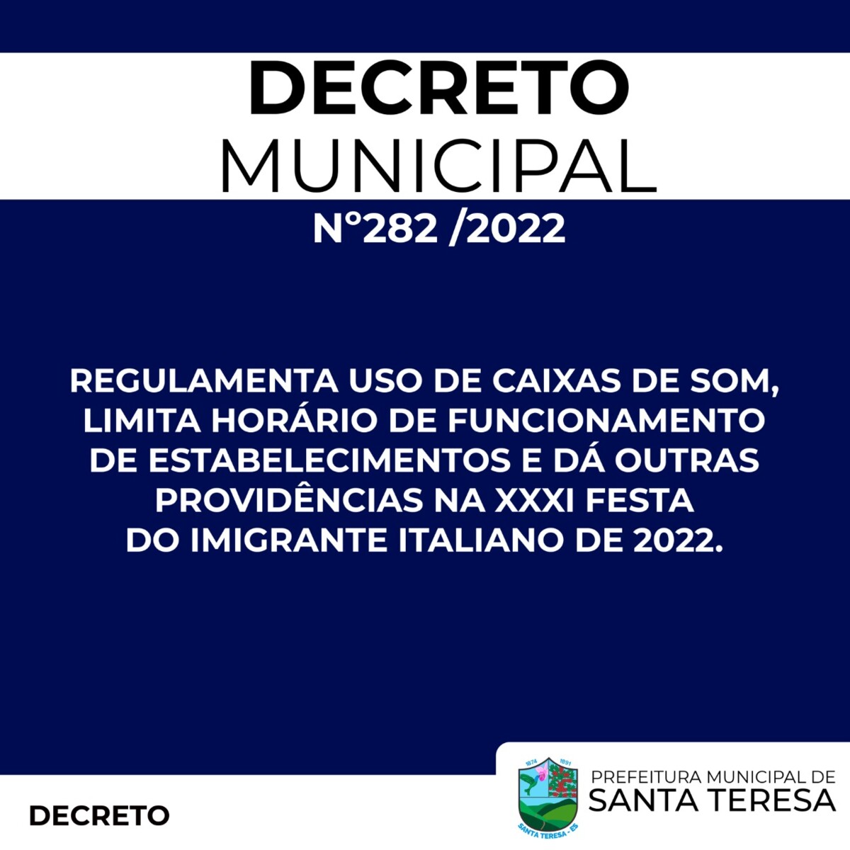 Decreto: Regulamentação para a XXXI Festa do Imigrante Italiano 
