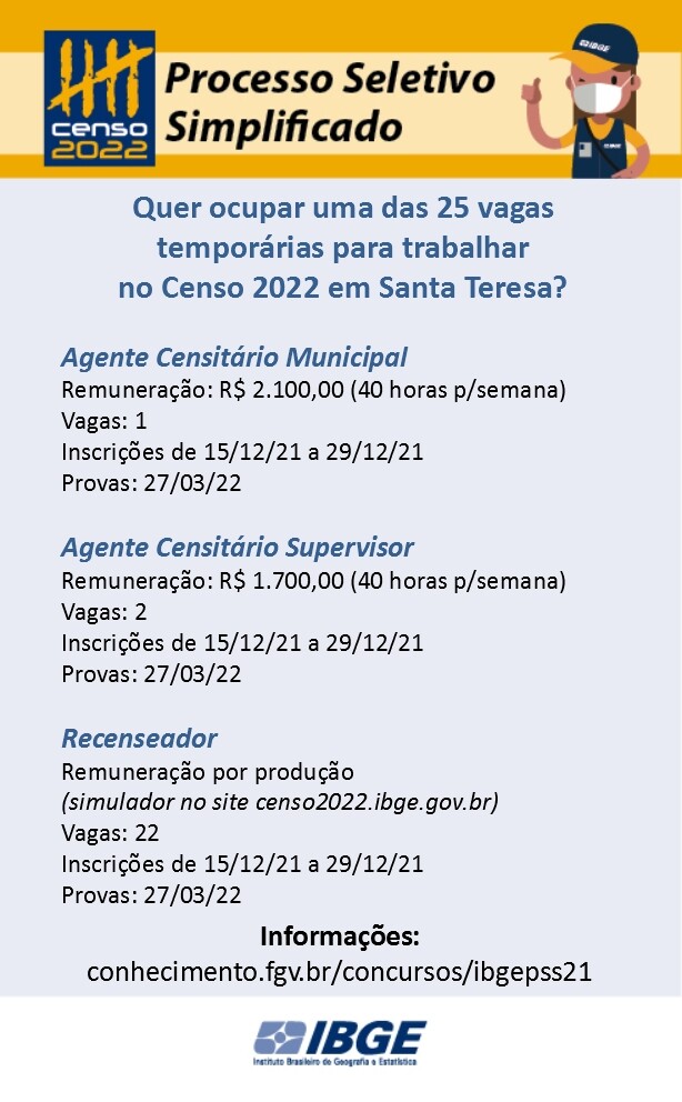 IBGE abre mais de 200 mil vagas para o Censo 2022 em todo o país