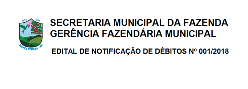 EDITAL DE NOTIFICAÇÃO DE DÉBITOS Nº 001/2018