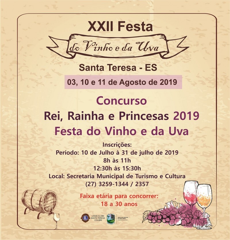 Inscrições para o Concurso Rei, Rainha e Princesas 2019 da Festa do Vinho e da Uva