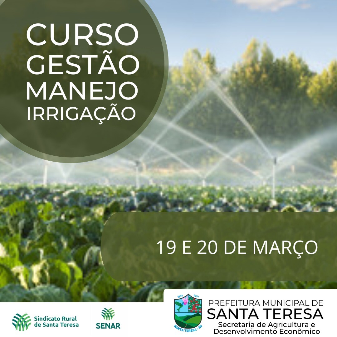 Inscrições para o Curso Gestão de Manejo e Irrigação 