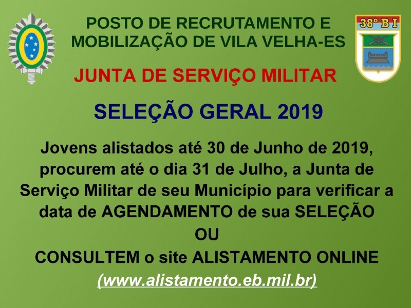 JUNTA DE SERVIÇO MILITAR - SELEÇÃO GERAL 2019