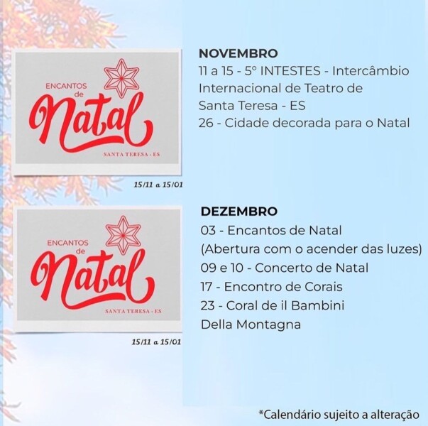 Calendário das Estações 2022 - Santa Teresa-ES