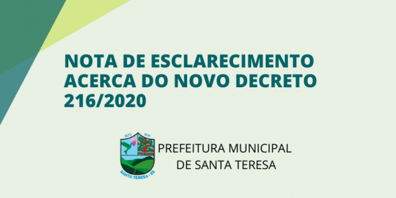 Nota de esclarecimento acerca do Decreto nº 216/2020