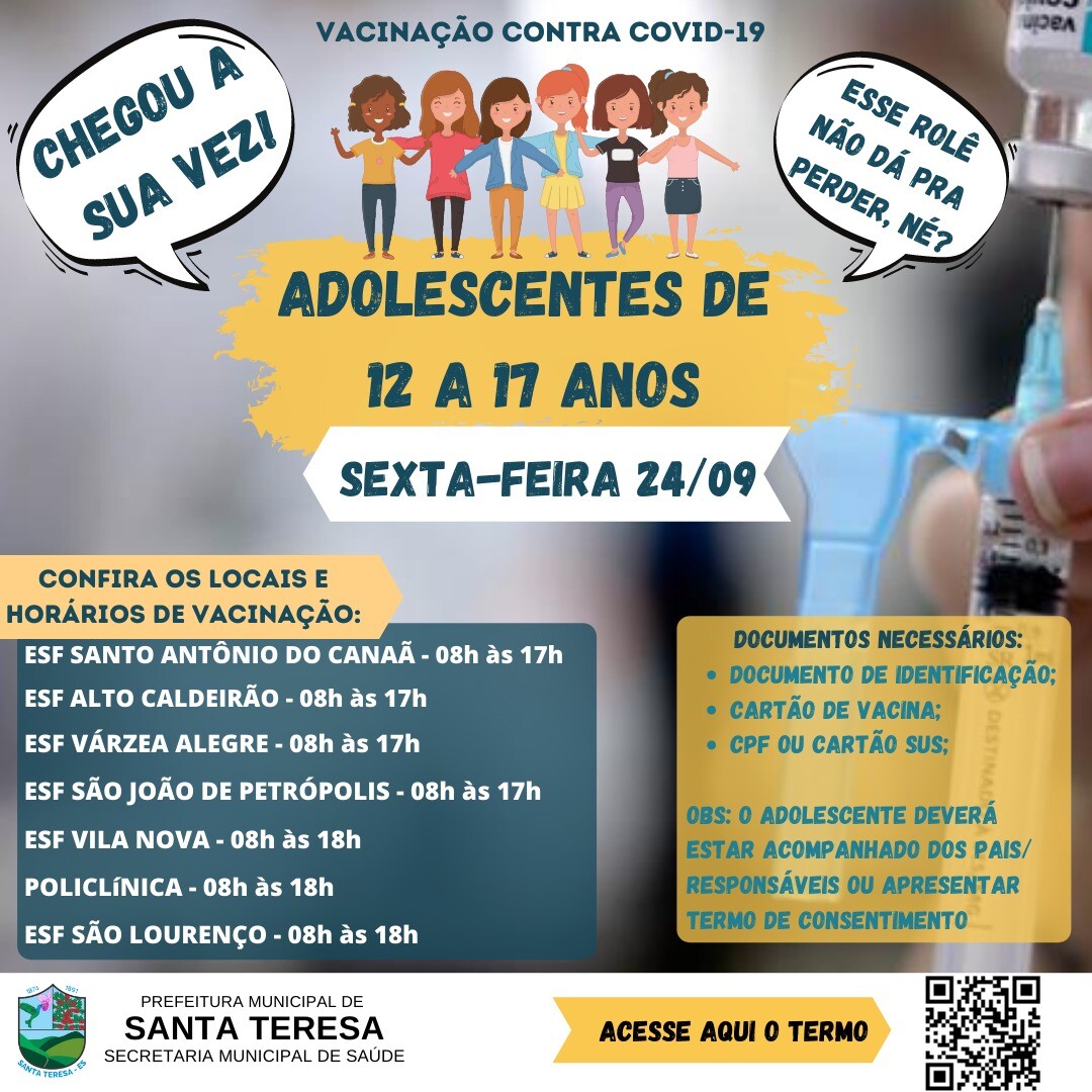 Vacinação contra a Covid-19 de jovens entre 12 e 17 anos 