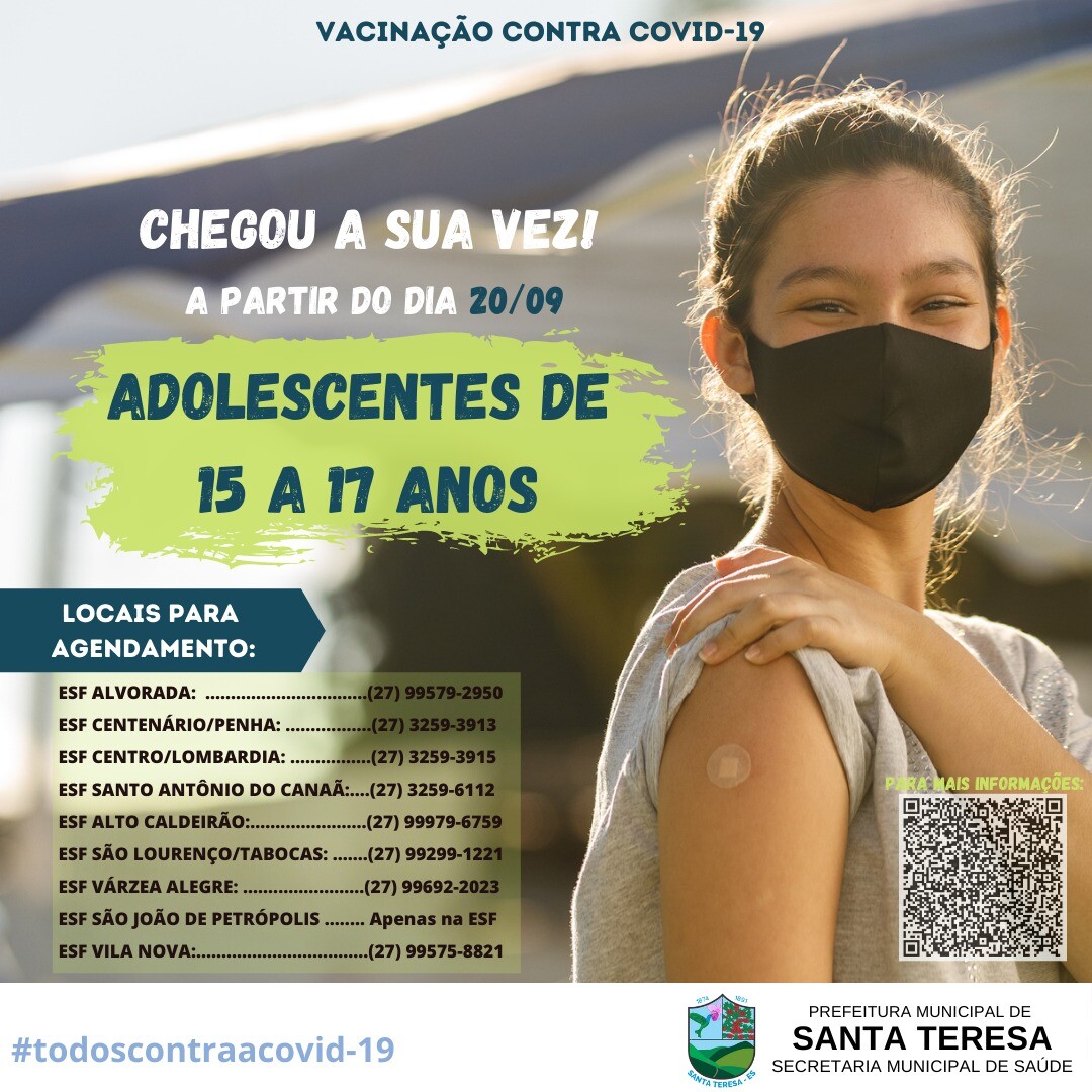 Vacinação contra a Covid-19 para adolescentes de 15 a 17 anos