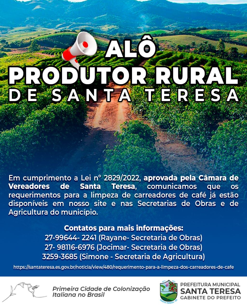 Requerimento para a limpeza dos carreadores de café