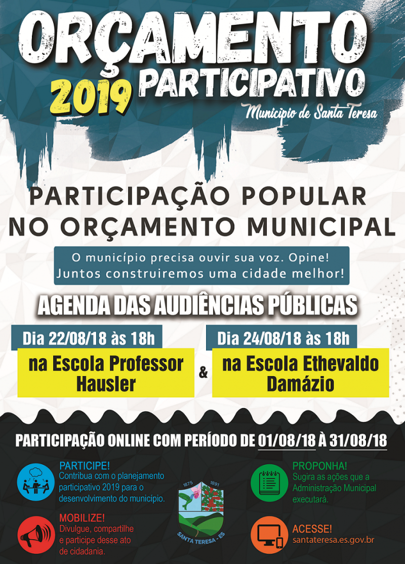 Participação online com período de 01/08/18 à 31/08/18. O Município precisa ouvir sua voz. Opine!