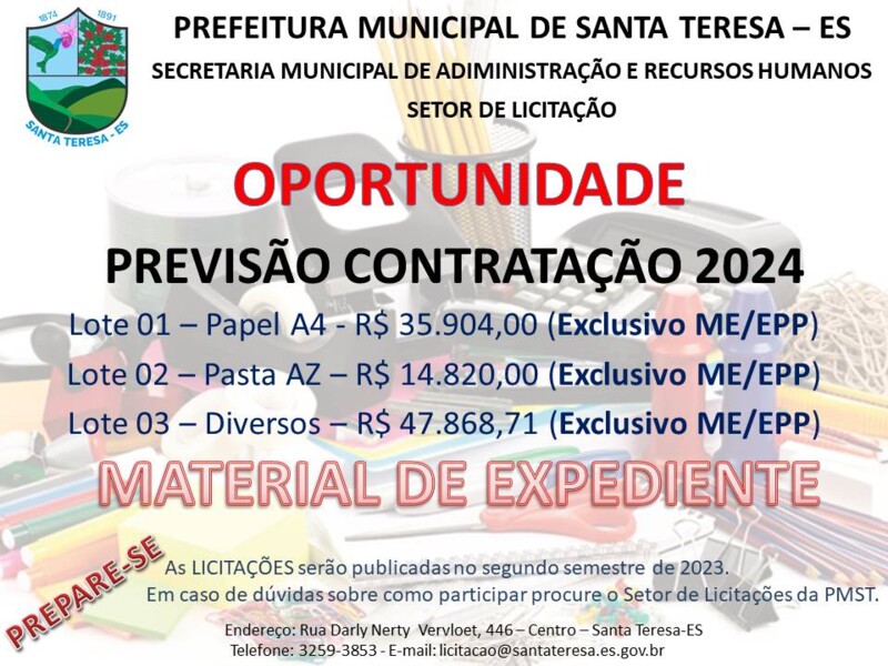 PREVISÃO CONTRATAÇÃO 2024 PARA COMPRAS  COMPARTILHADAS